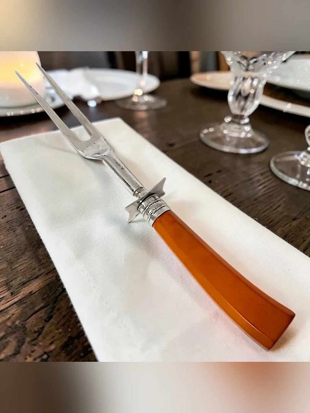 Vtg Bakelite Meat Serving Carving Fork Butterscotch Catalin Handle 2 Prong MCM